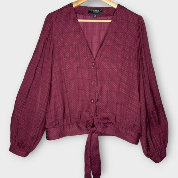 Laundry by Shelli Segal Blouse Shirt LARGE Maroon Normcore Casual EUC - Picture 1 of 9